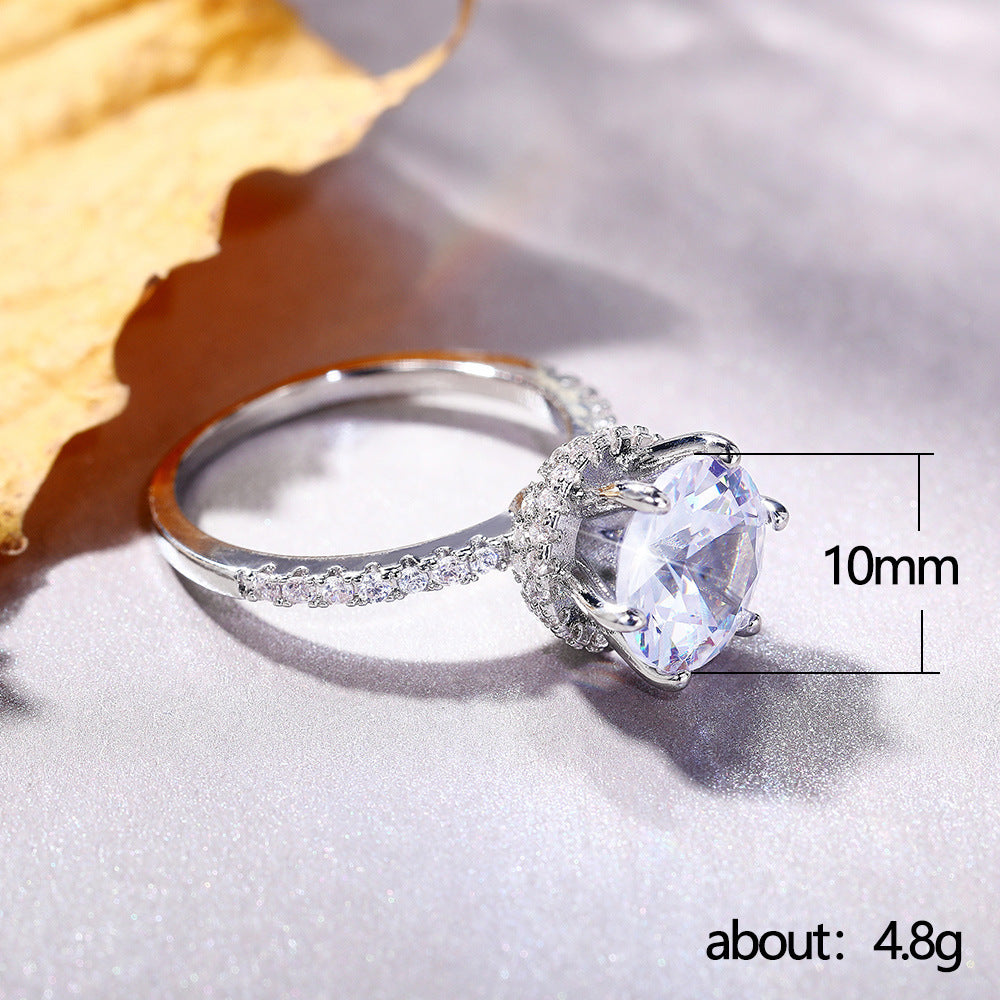 European And American Luxury Exquisite Zircon Six-claw Ring