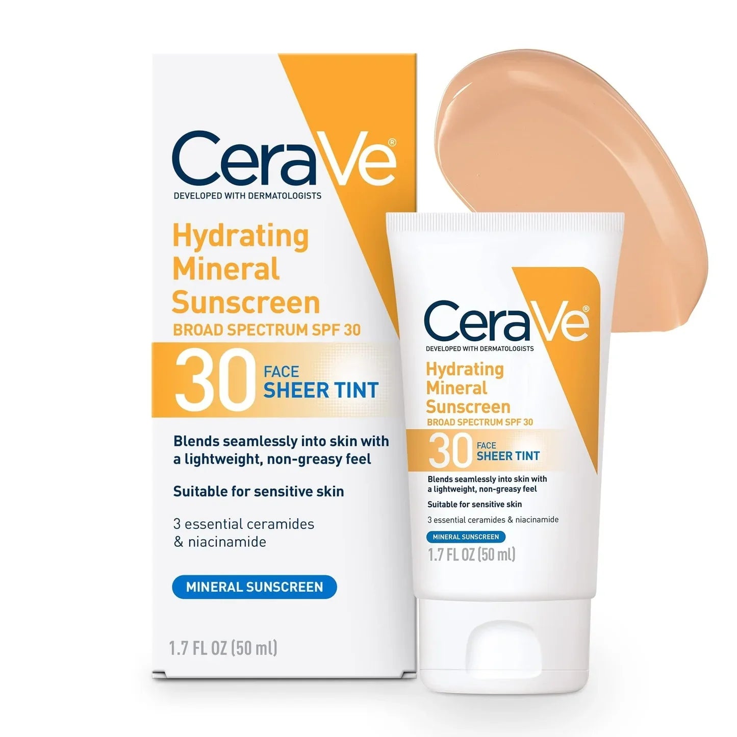 CeraVe Hydrating Sheer Sunscreen SPF 30 for Face and Body | Mineral & Chemical Sunscreen with Zinc Oxide, Hyaluronic Acid, Niacinamides and Ceramides| Paraben Free Fragrance Free | 3 Ounces