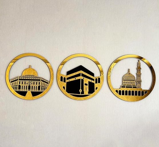 Set of Masjid Al Aqsa, Masjid Al-Haram & Masjid An-Nabawi Islamic Wall Art